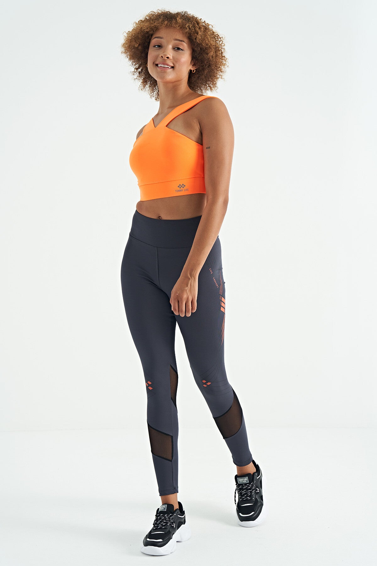 Neon Orange Logo Printed Slim Fit Scuba Fabric Women's Bustier - 97259
