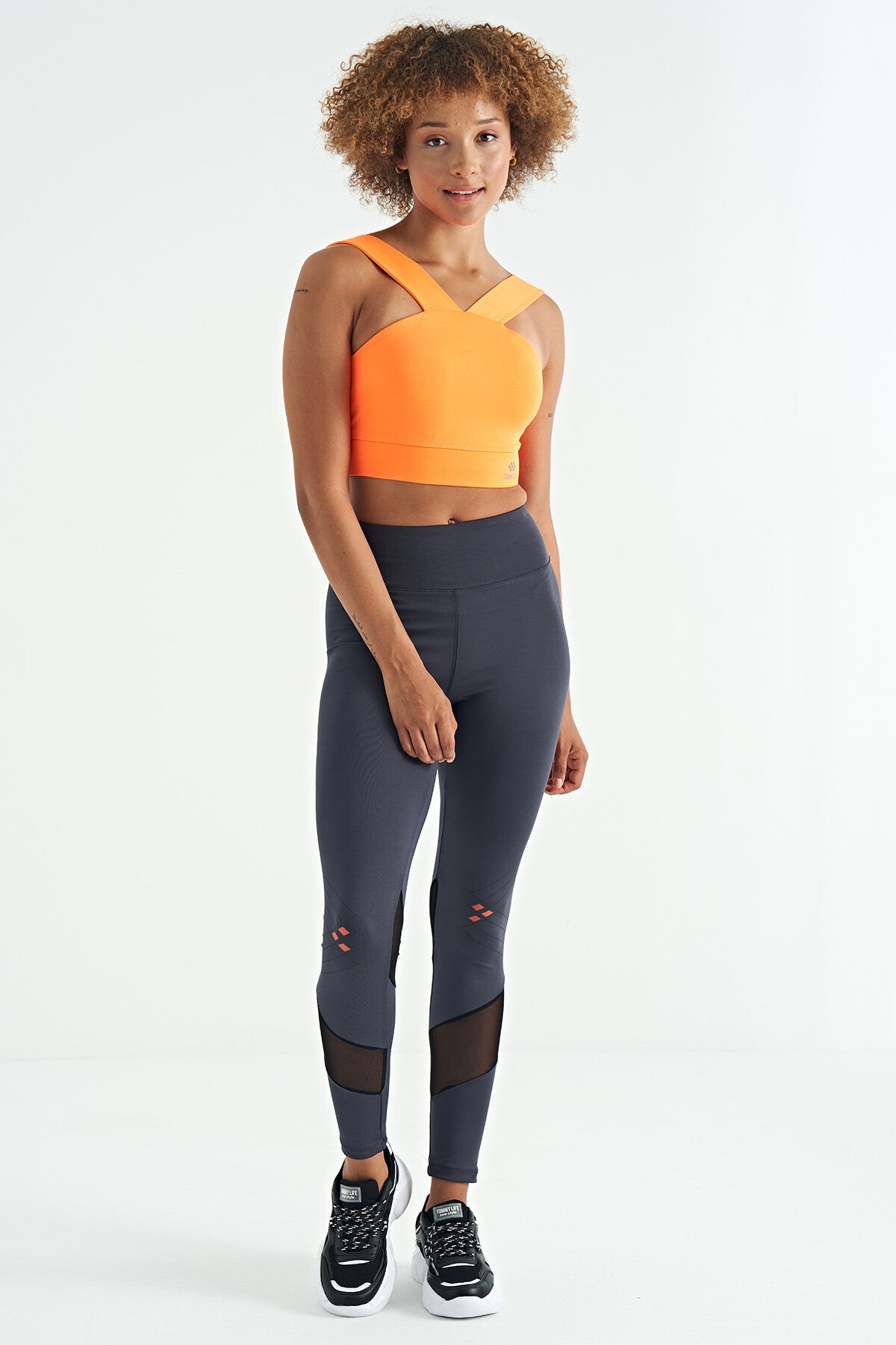 Neon Orange Logo Printed Slim Fit Scuba Fabric Women's Bustier - 97259