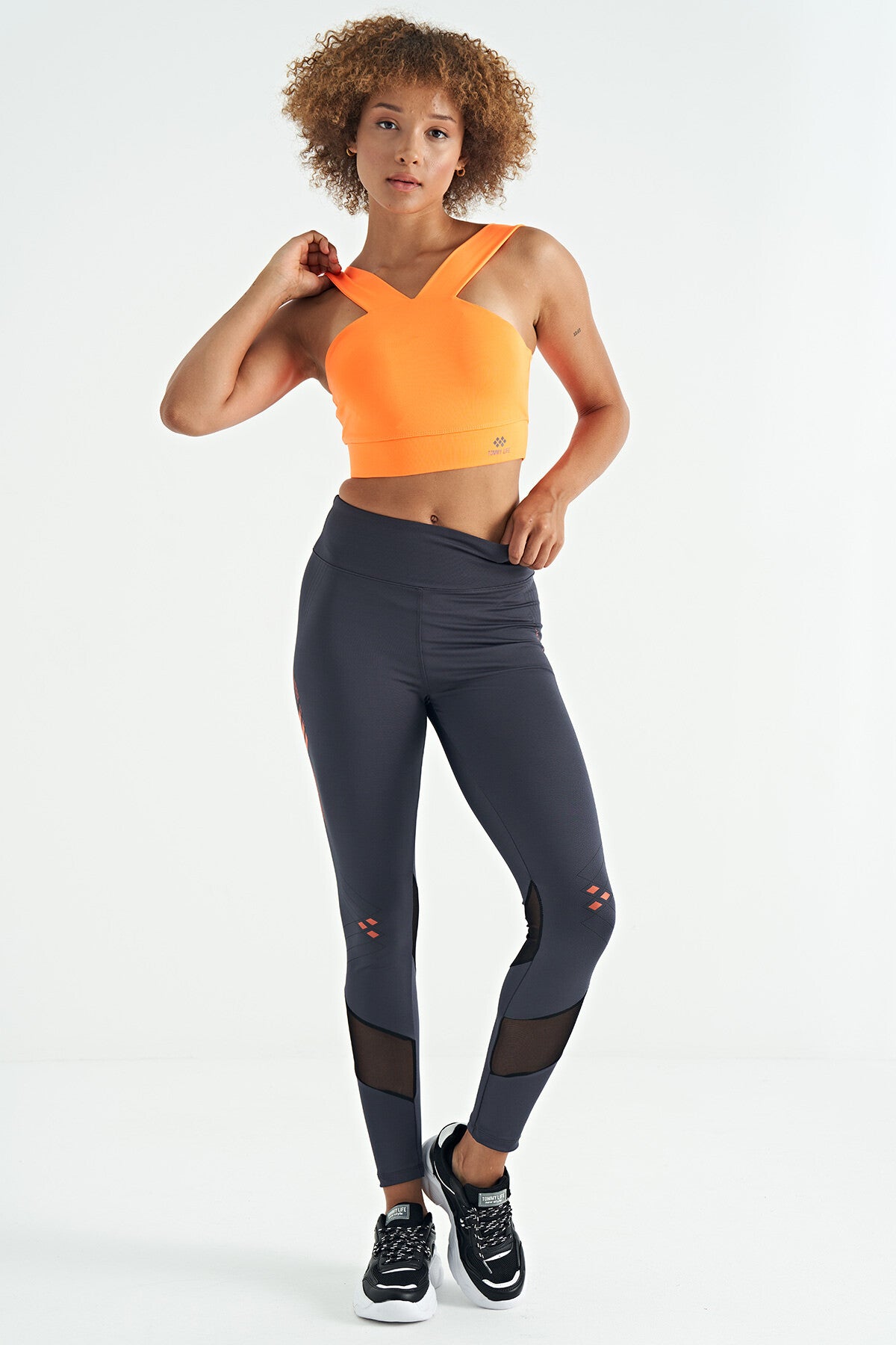 Neon Orange Logo Printed Slim Fit Scuba Fabric Women's Bustier - 97259
