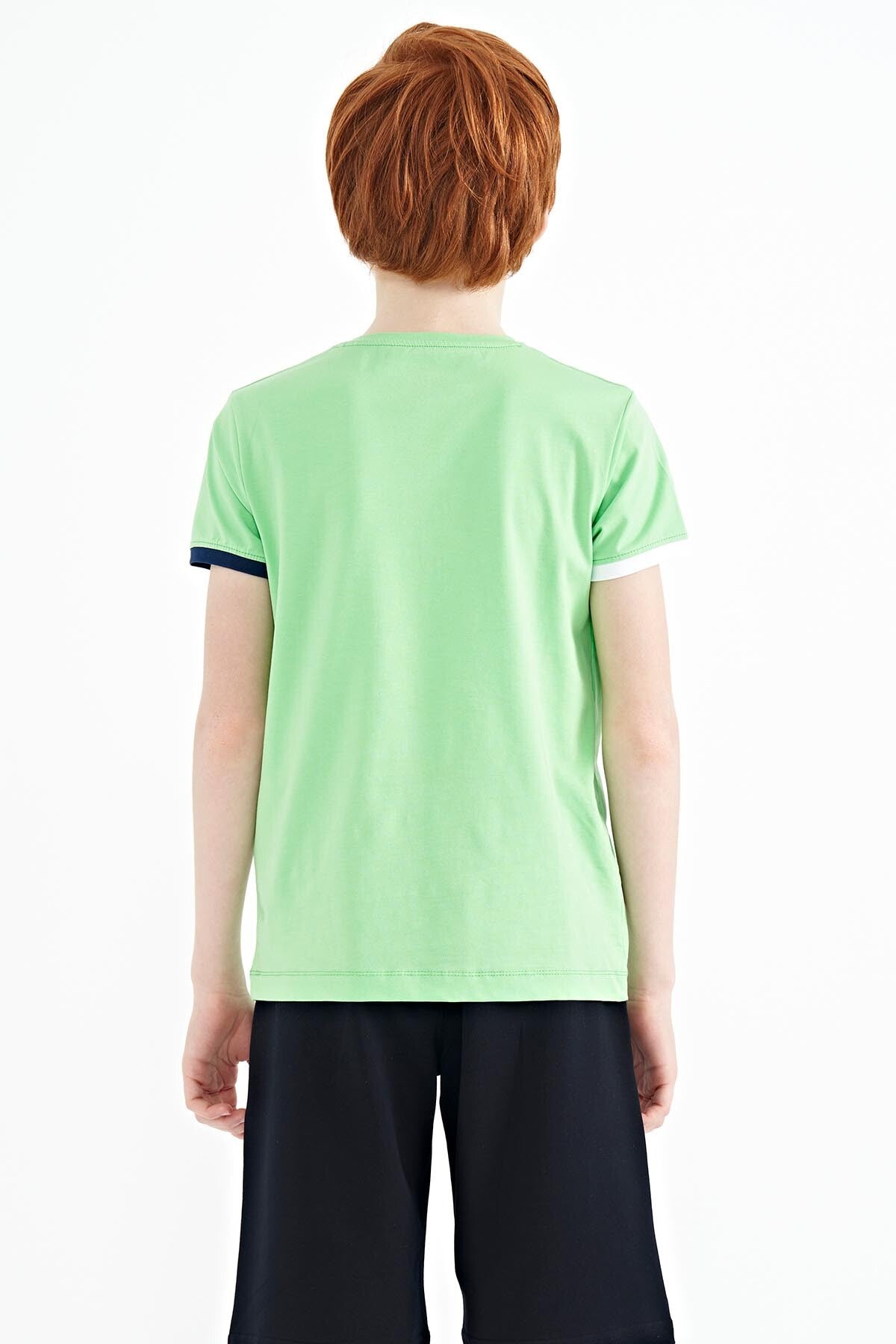 Neon Green Print Detailed O Collar Standard Fit Boys T-Shirt - 11131