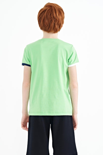 Neon Green Print Detailed O Collar Standard Fit Boys T-Shirt - 11131