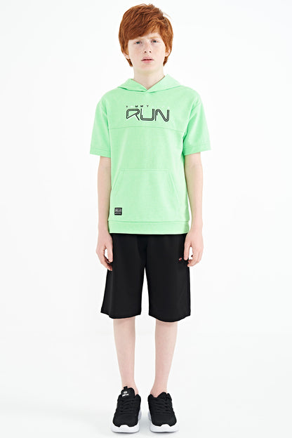 Neon Green Kangaroo Pocket Hooded Oversize Boys T-Shirt - 11160