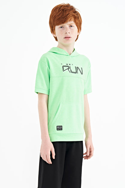 Neon Green Kangaroo Pocket Hooded Oversize Boys T-Shirt - 11160
