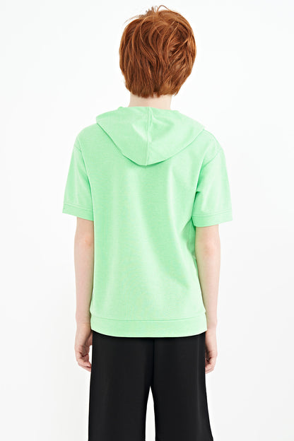 Neon Green Kangaroo Pocket Hooded Oversize Boys T-Shirt - 11160