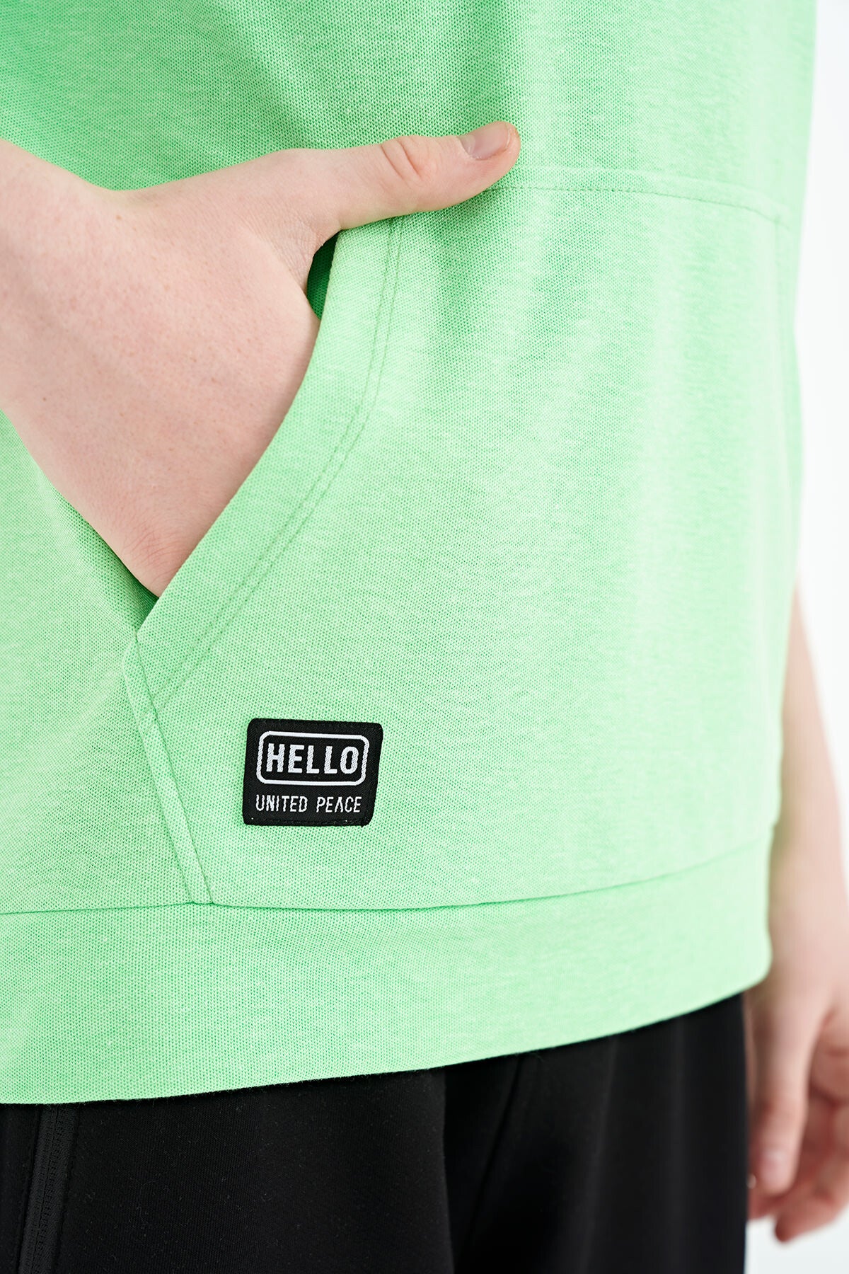 Neon Green Kangaroo Pocket Hooded Oversize Boys T-Shirt - 11160