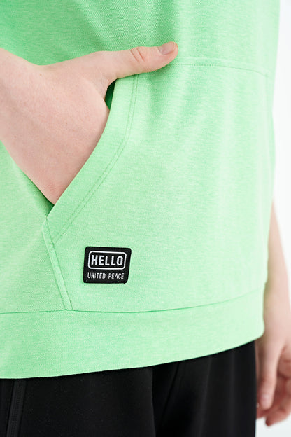 Neon Green Kangaroo Pocket Hooded Oversize Boys T-Shirt - 11160