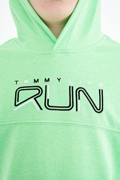 Neon Green Kangaroo Pocket Hooded Oversize Boys T-Shirt - 11160