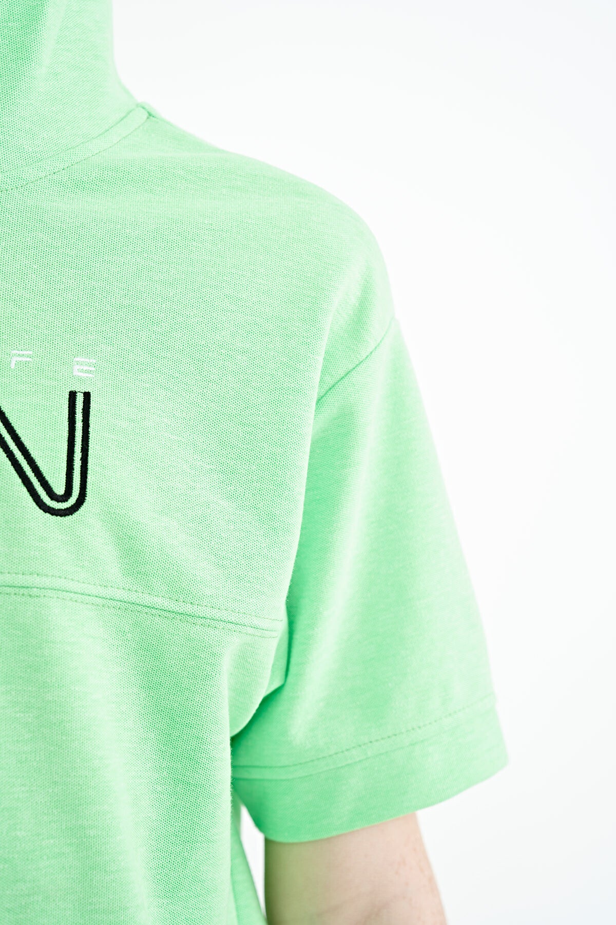 Neon Green Kangaroo Pocket Hooded Oversize Boys T-Shirt - 11160