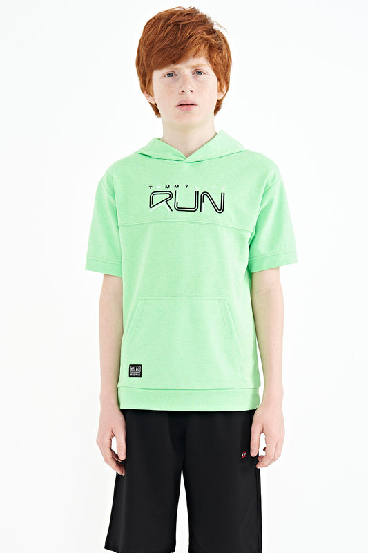 Neon Green Kangaroo Pocket Hooded Oversize Boys T-Shirt - 11160