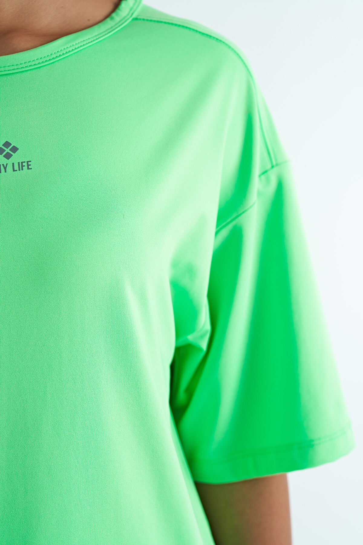 Neon Green O Collar Print Detailed Oversize Short Sleeve Women's T-Shirt - 97263