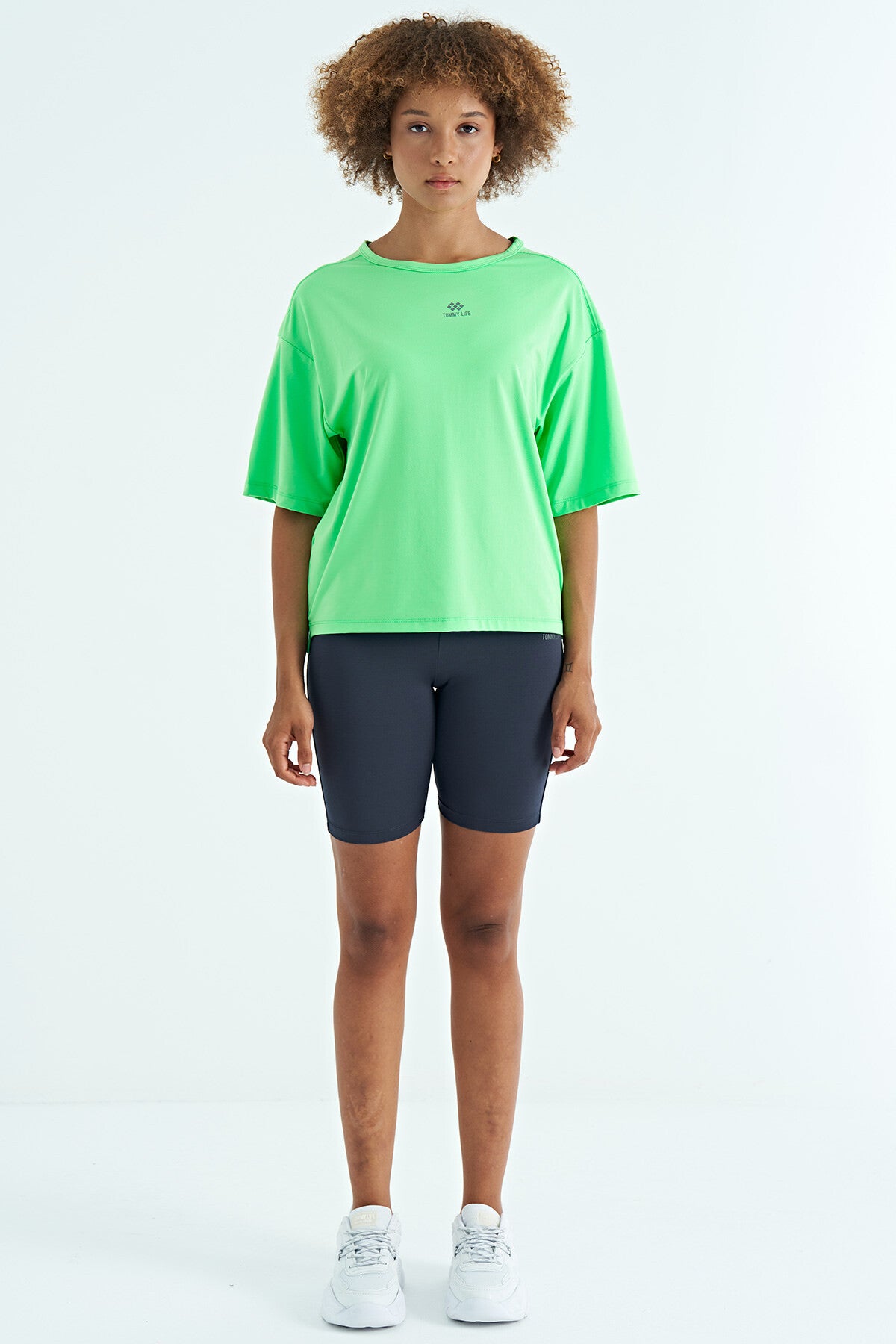 Neon Green O Collar Print Detailed Oversize Short Sleeve Women's T-Shirt - 97263