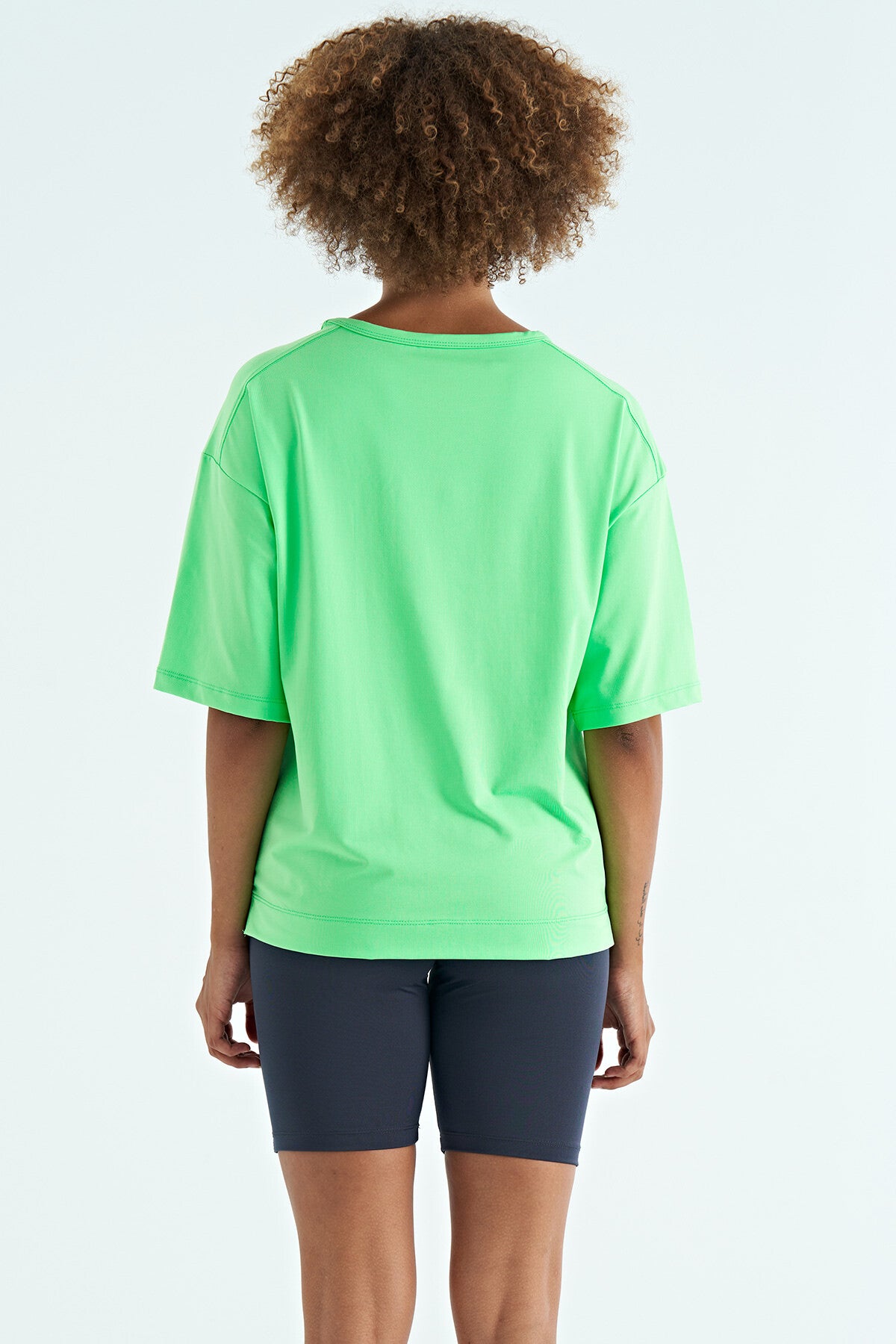 Neon Green O Collar Print Detailed Oversize Short Sleeve Women's T-Shirt - 97263