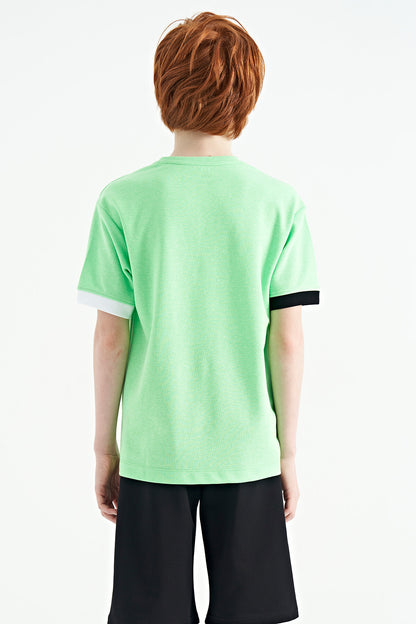 Neon Green O Collar Oversize Pocket Detailed Boys' T-Shirt - 11152