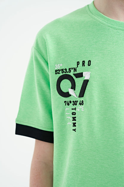 Neon Green O Collar Oversize Pocket Detailed Boys' T-Shirt - 11152