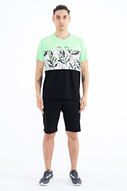 Neon Green Color Gradient Print Detailed O Collar Standard Fit Men's T-Shirt - 88177