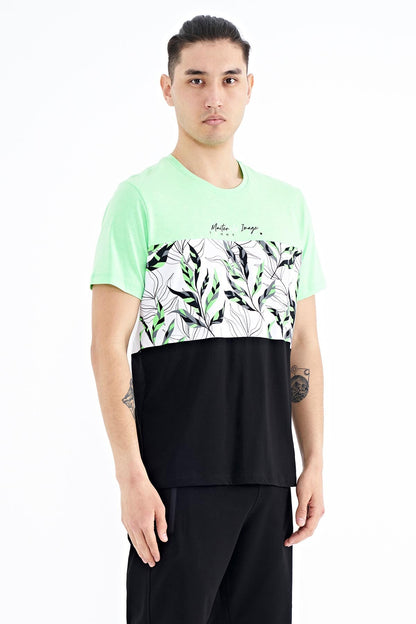 Neon Green Color Gradient Print Detailed O Collar Standard Fit Men's T-Shirt - 88177