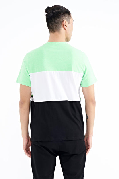 Neon Green Color Gradient Print Detailed O Collar Standard Fit Men's T-Shirt - 88177