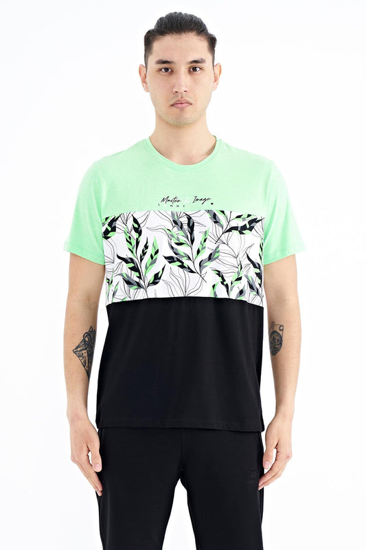 Neon Green Color Gradient Print Detailed O Collar Standard Fit Men's T-Shirt - 88177