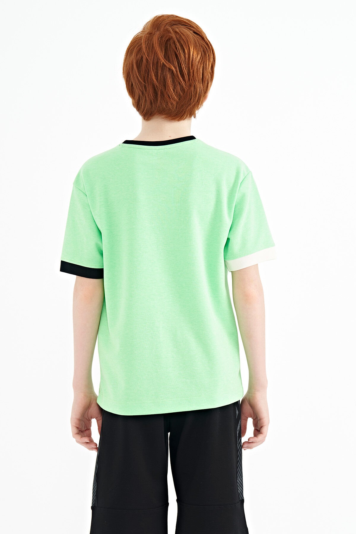 Neon Green Color Gradient Embroidered Oversize Boys T-Shirt - 11159