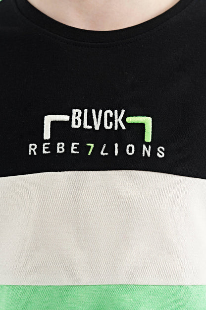 Neon Green Color Gradient Embroidered Oversize Boys T-Shirt - 11159