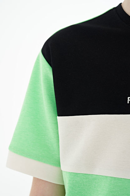 Neon Green Color Gradient Embroidered Oversize Boys T-Shirt - 11159