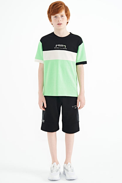 Neon Green Color Gradient Embroidered Oversize Boys T-Shirt - 11159