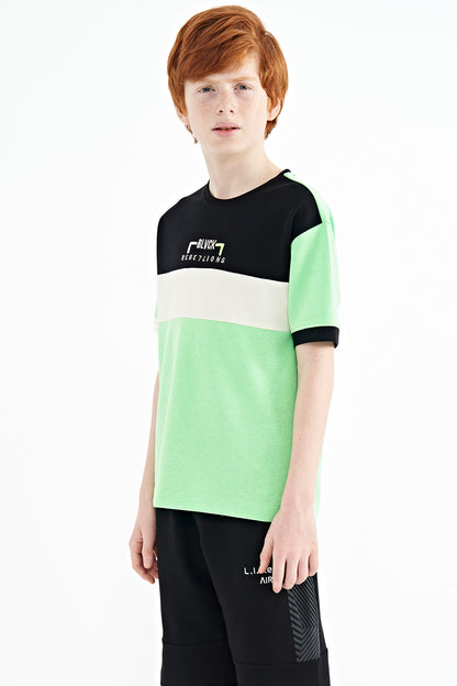 Neon Green Color Gradient Embroidered Oversize Boys T-Shirt - 11159