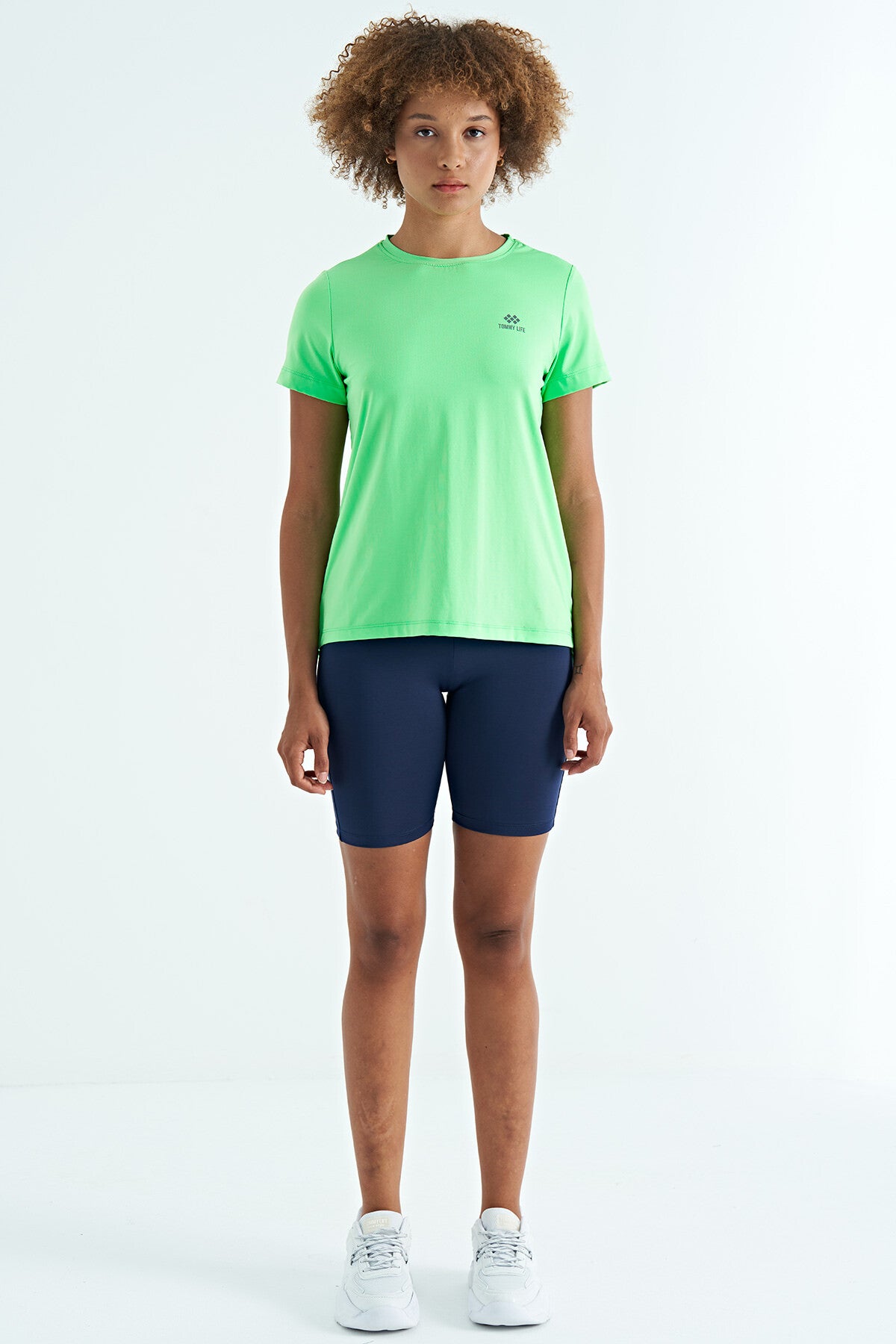 Neon Green Back Slit Detailed O Collar Short Sleeve Standard Fit Women's T-Shirt - 97267