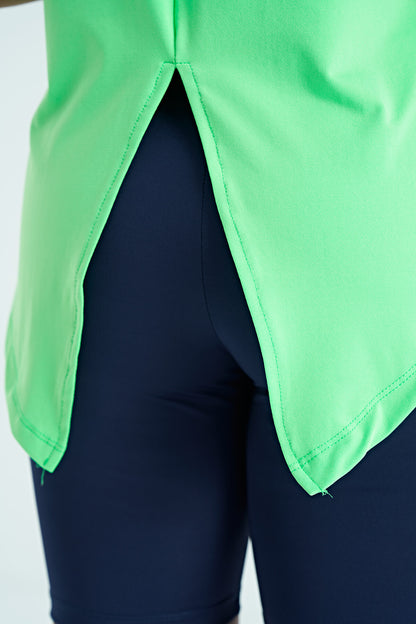 Neon Green Back Slit Detailed O Collar Short Sleeve Standard Fit Women's T-Shirt - 97267