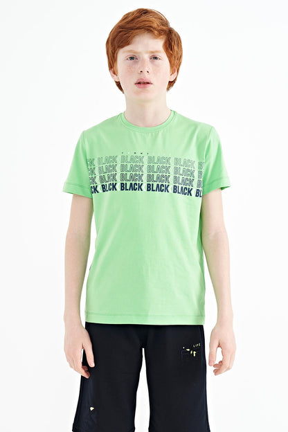 Neon Green Print O Collar Standard Fit Boys T-Shirt - 11149