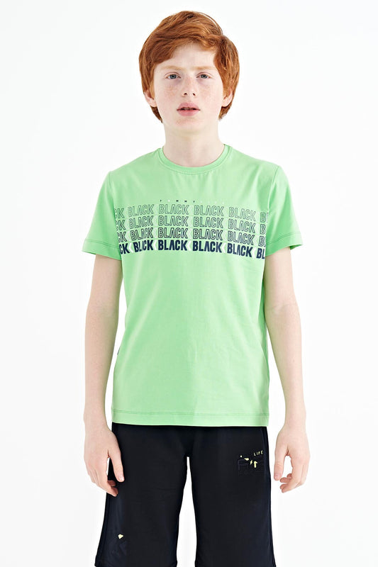 Neon Green Print O Collar Standard Fit Boys T-Shirt - 11149