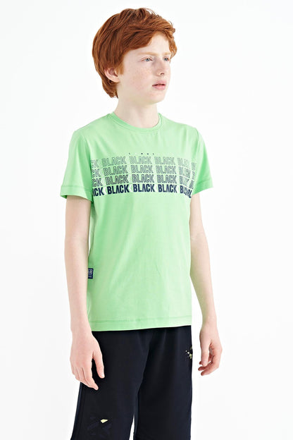 Neon Green Print O Collar Standard Fit Boys T-Shirt - 11149