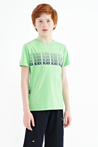 Neon Green Print O Collar Standard Fit Boys T-Shirt - 11149