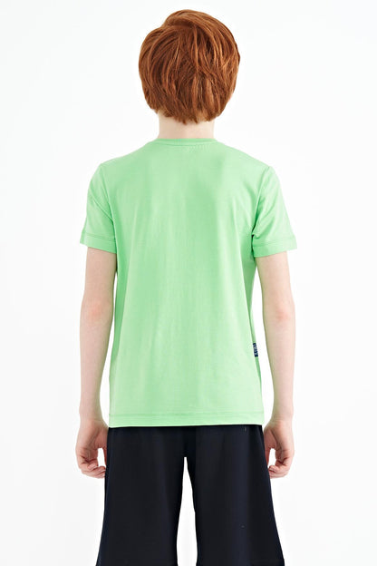Neon Green Print O Collar Standard Fit Boys T-Shirt - 11149