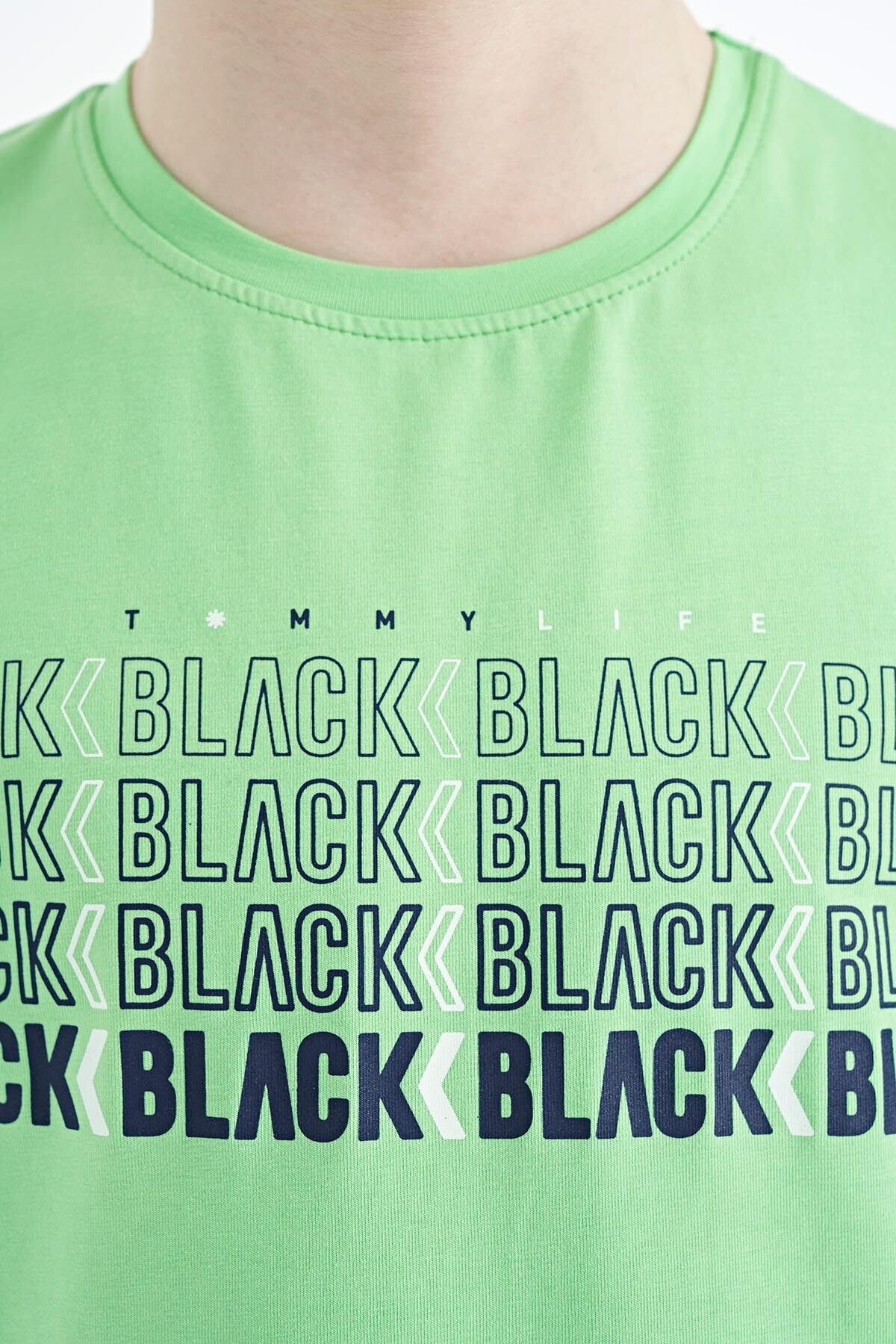 Neon Green Print O Collar Standard Fit Boys T-Shirt - 11149