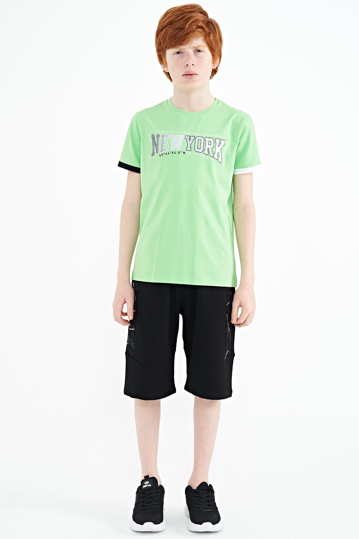 Neon Green Printed Lettering Standard Fit O Neck Men's Kids T-Shirt - 11105