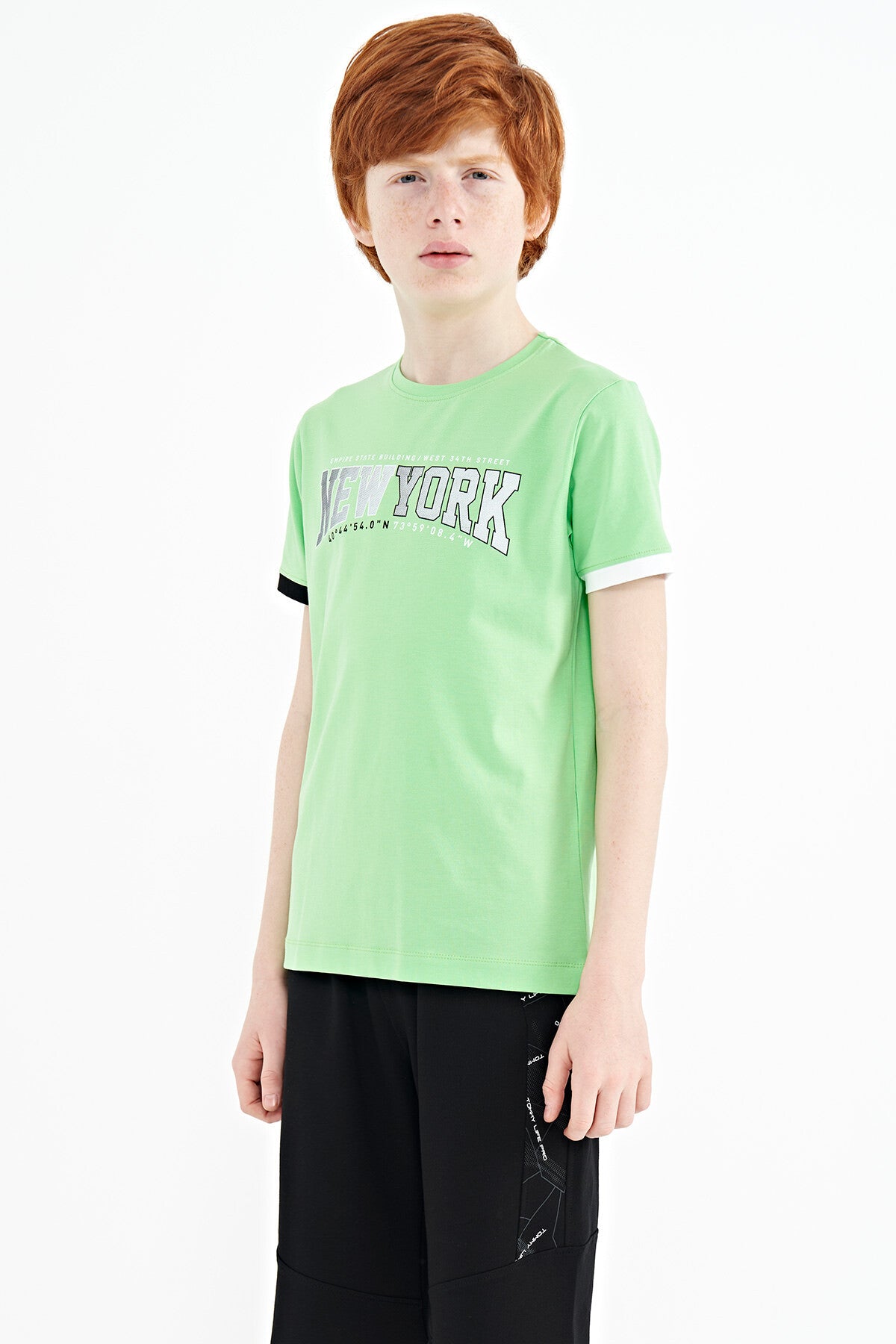 Neon Green Printed Lettering Standard Fit O Neck Men's Kids T-Shirt - 11105