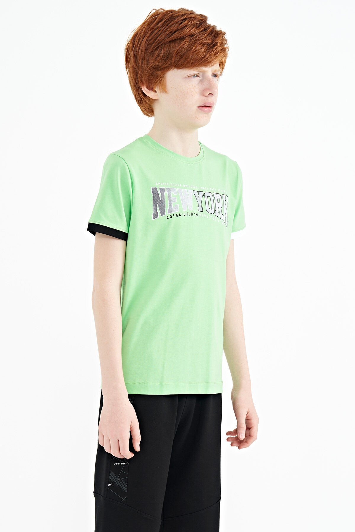 Neon Green Printed Lettering Standard Fit O Neck Men's Kids T-Shirt - 11105