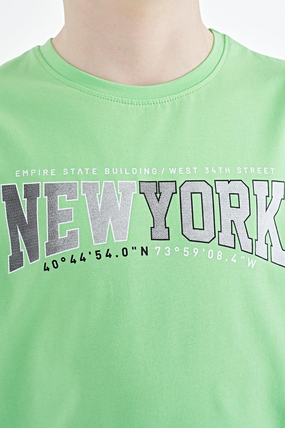 Neon Green Printed Lettering Standard Fit O Neck Men's Kids T-Shirt - 11105