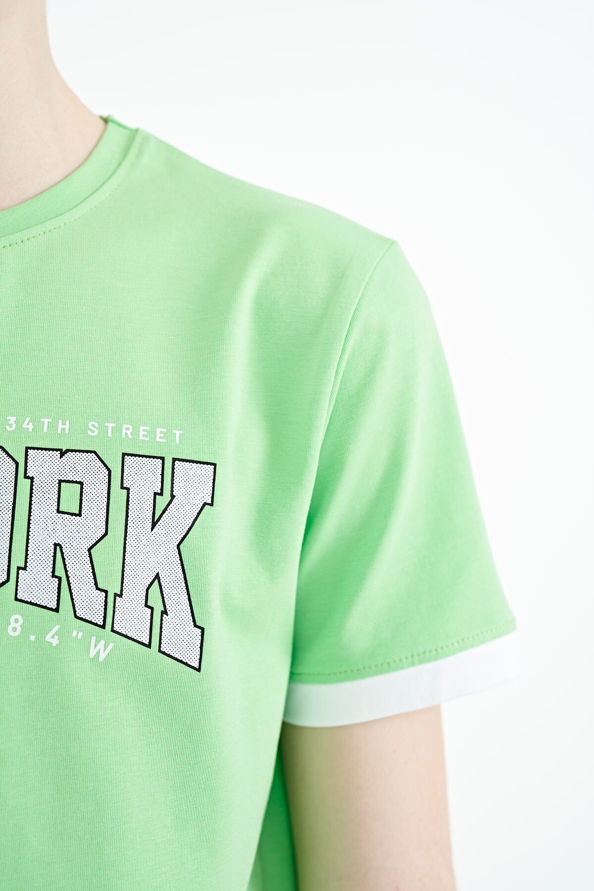 Neon Green Printed Lettering Standard Fit O Neck Men's Kids T-Shirt - 11105