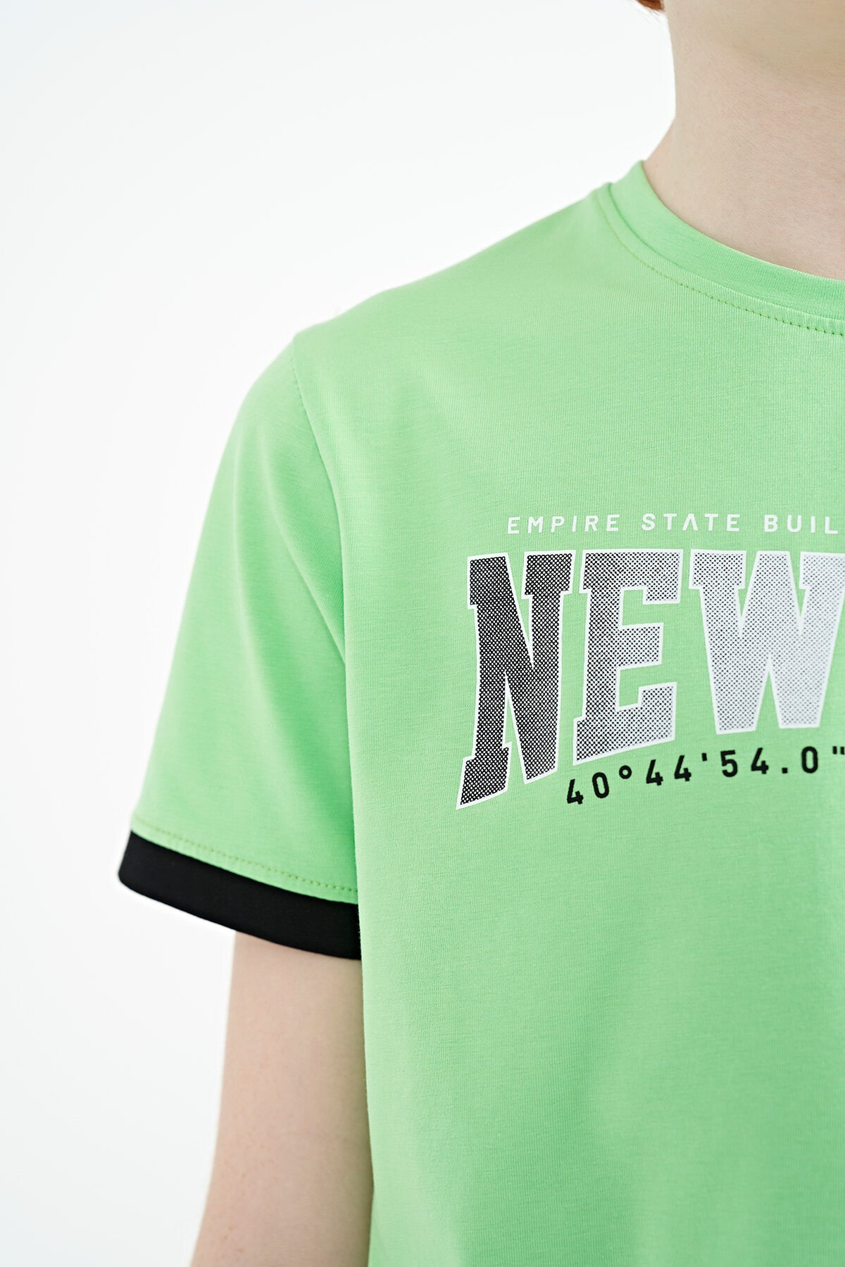 Neon Green Printed Lettering Standard Fit O Neck Men's Kids T-Shirt - 11105