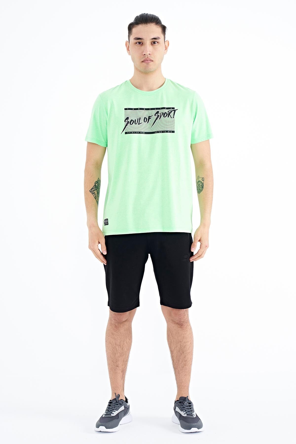 Neon Green Print Pattern Standard Fit O Neck Men's T-Shirt - 88172
