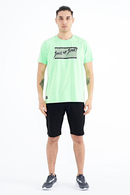 Neon Green Print Pattern Standard Fit O Neck Men's T-Shirt - 88172