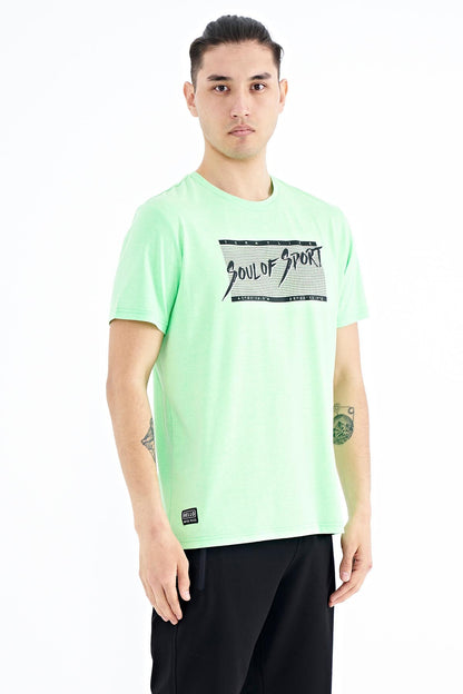 Neon Green Print Pattern Standard Fit O Neck Men's T-Shirt - 88172