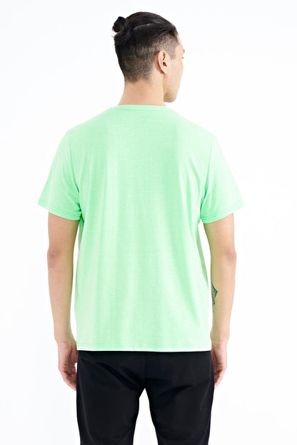 Neon Green Print Pattern Standard Fit O Neck Men's T-Shirt - 88172