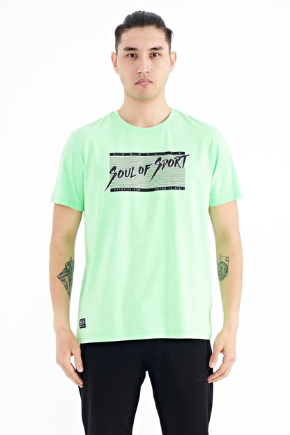 Neon Green Print Pattern Standard Fit O Neck Men's T-Shirt - 88172