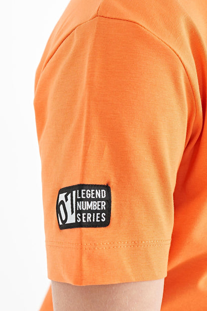 Orange Print Detailed O Collar Standard Cut Boys' T-Shirt - 11104