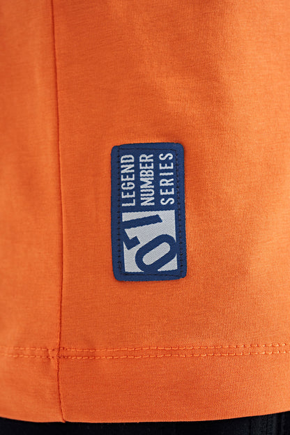 Orange Print Detailed Standard Mold O Collar Boys' T-Shirt - 11133