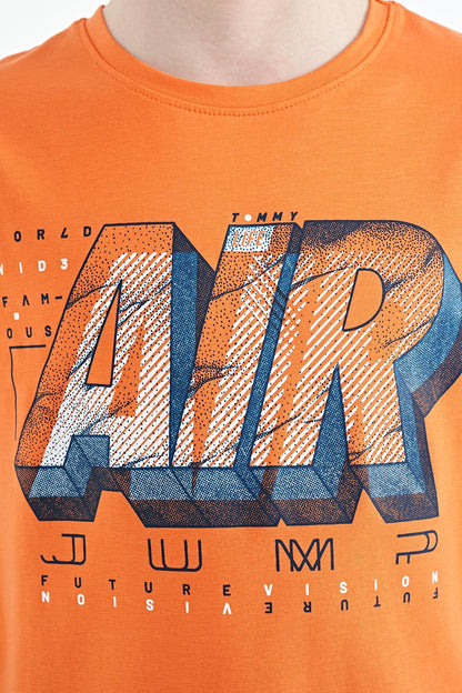 Orange Print Standard Fit O Collar Boys T-Shirt - 11098