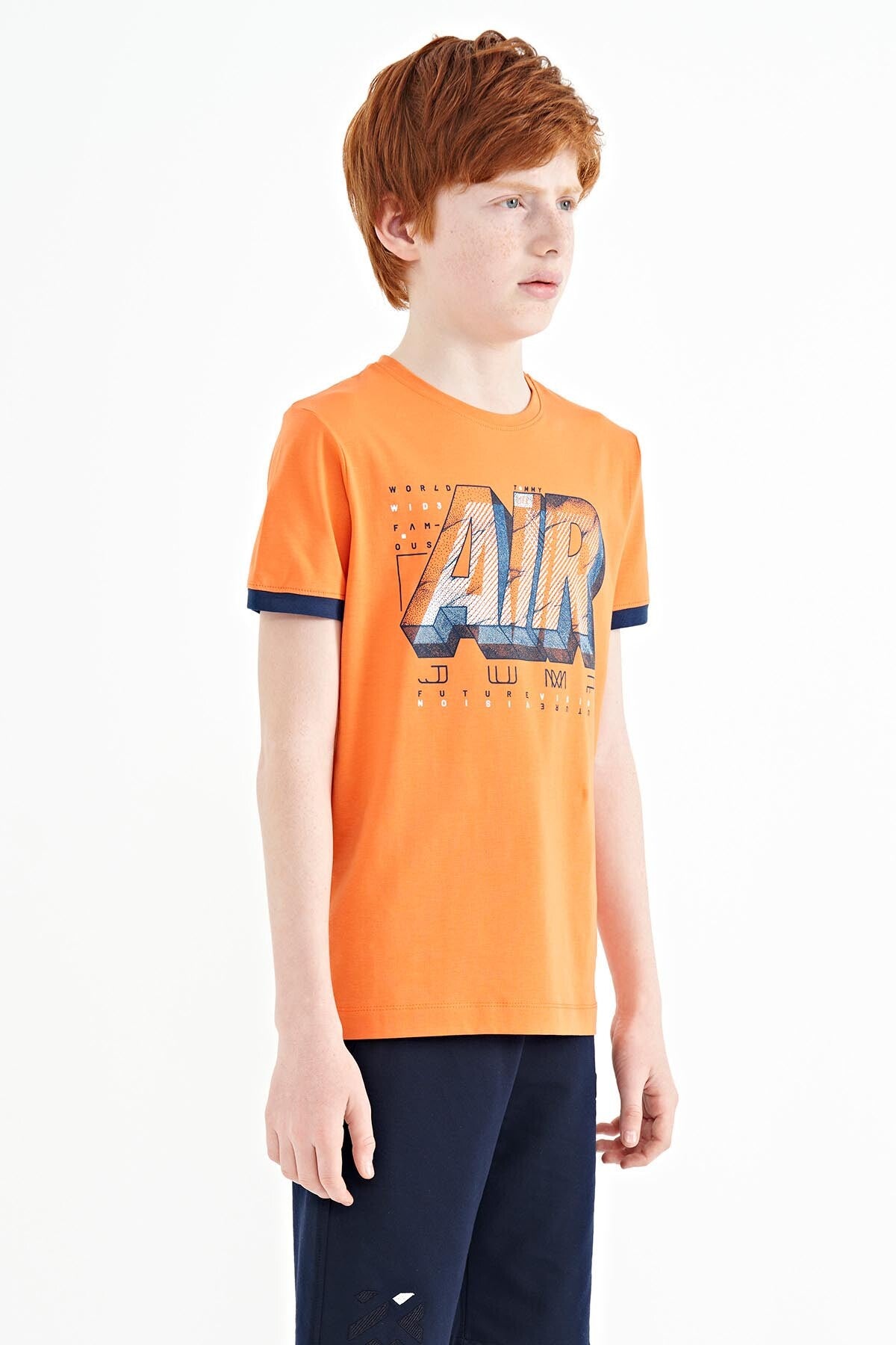Orange Print Standard Fit O Collar Boys T-Shirt - 11098